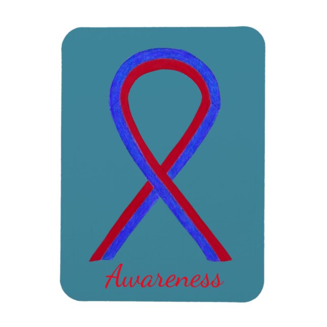 Blue and Red Awareness Ribbon Custom Art Magnet (Vertical)