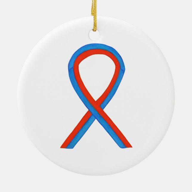 Blue and Red Awareness Ribbon Custom Ornaments (Back)