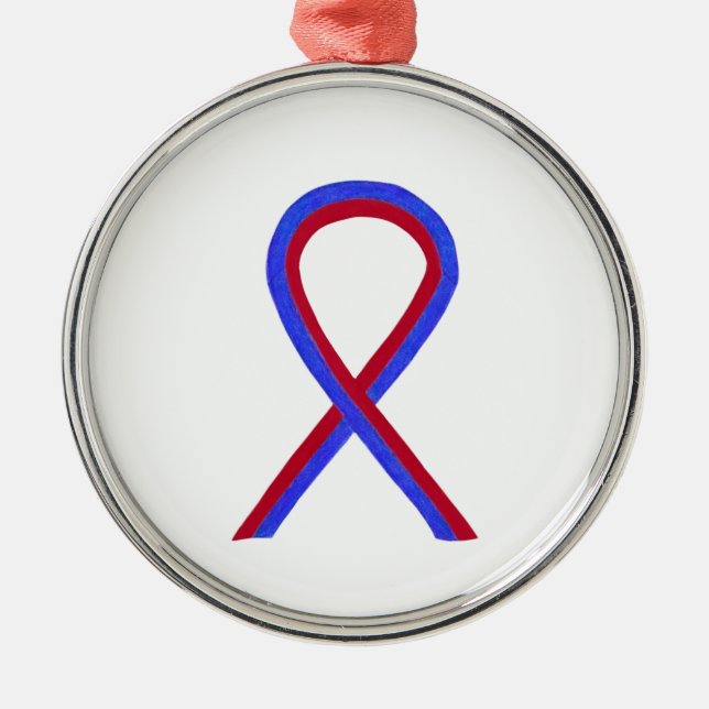 Blue and Red Awareness Ribbon Custom Ornaments (Front)