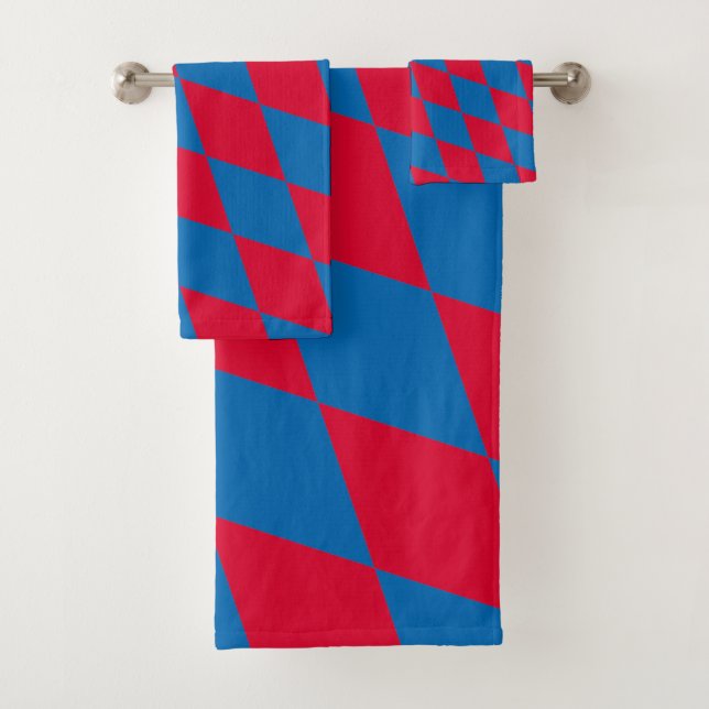Blue and Red Bavaria Diamond Flag Pattern Bath Towel Set (Insitu)