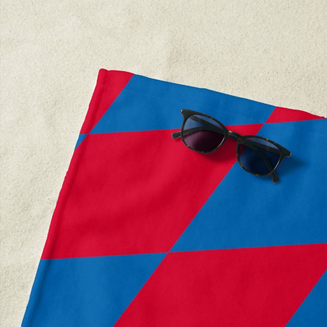 Blue and Red Bavaria Diamond Flag Pattern Beach Towel (In Situ)
