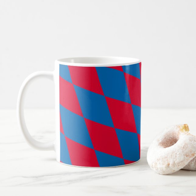 Blue and Red Bavaria Diamond Flag Pattern Coffee Mug (With Donut)