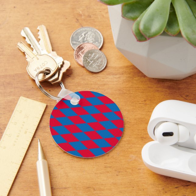 Blue and Red Bavaria Diamond Flag Pattern Key Ring (Desk)