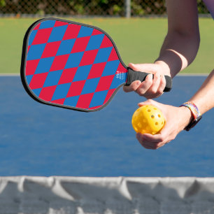 Blue and Red Bavaria Diamond Flag Pattern Pickleball Paddle