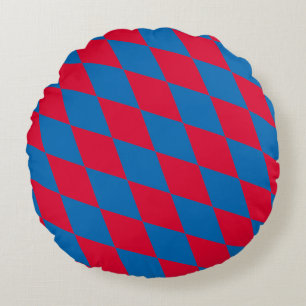 Blue and Red Bavaria Diamond Flag Pattern Round Cushion