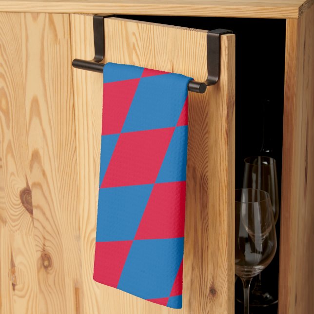 Blue and Red Bavaria Diamond Flag Pattern Tea Towel (Thirds Fold)