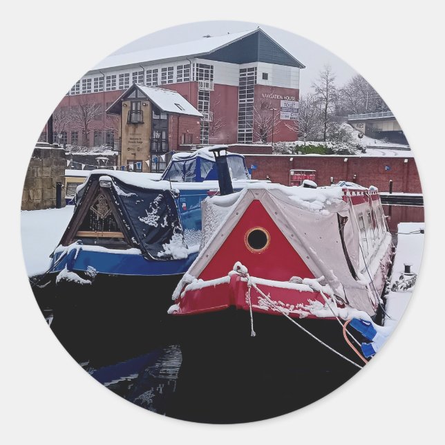 Blue and red boat classic round sticker (Front)