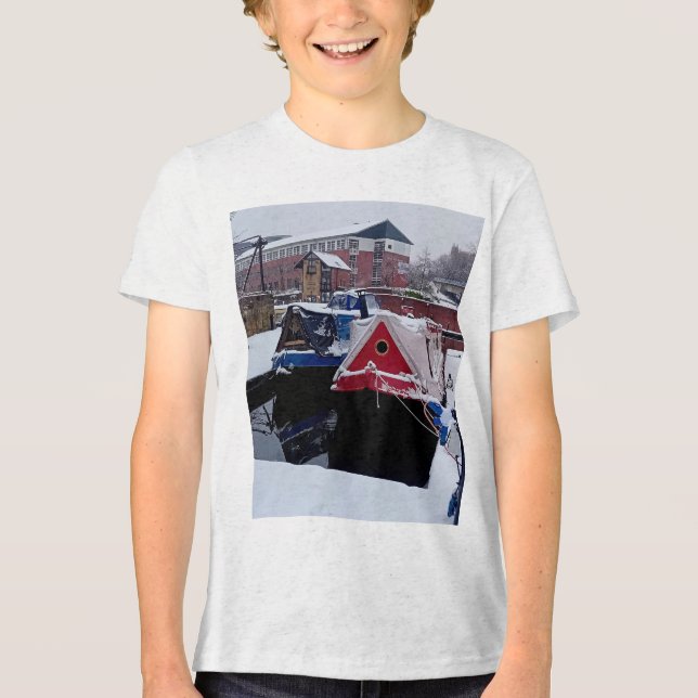 Blue and red boat Tri-Blend shirt (Front)
