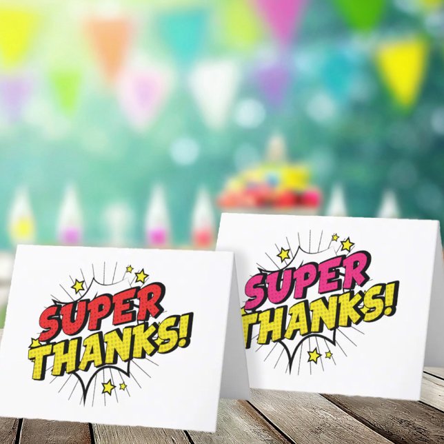Blue and Red Boys Comic Book Superhero  Thank You Card (Creator Uploaded)