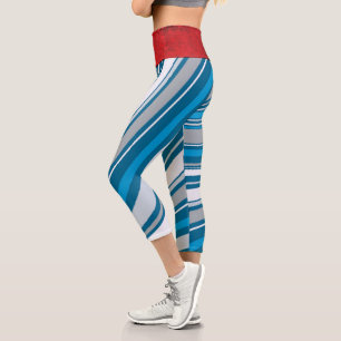 Blue And Red Brown High Waisted   Zazzle_Growshop. Capri Leggings