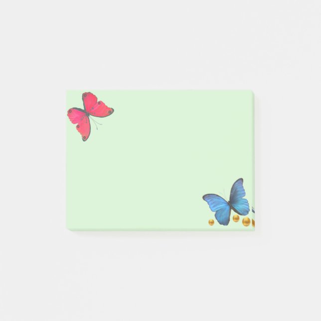 Blue and Red Butterflies & Gold Confetti Dots Post-it Notes (Front)