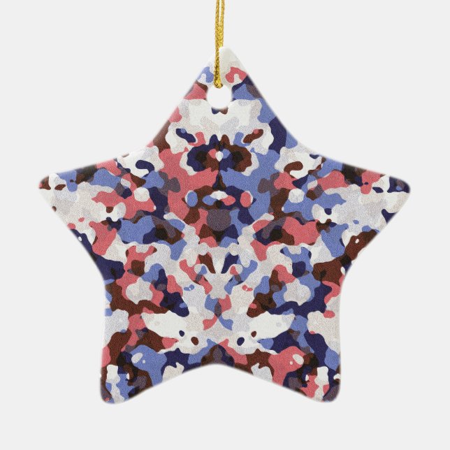 Blue and red camouflage pattern ceramic tree decoration (Front)