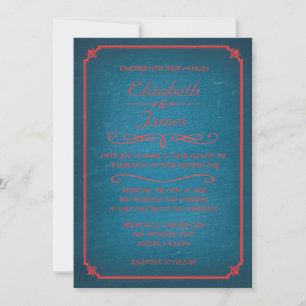 Blue and Red Chalkboard Wedding Invitations