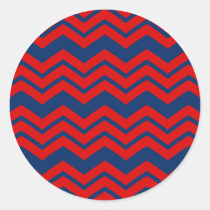 Blue and Red Chevron Pattern Design Classic Round Sticker