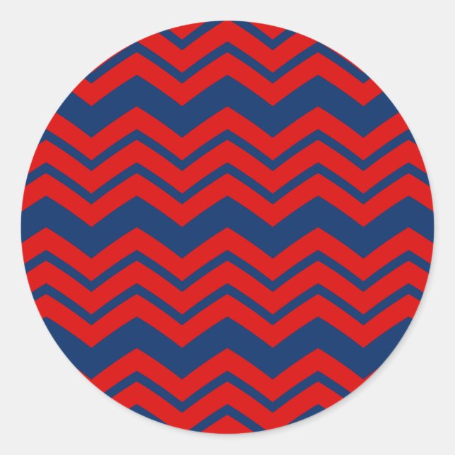 Blue and Red Chevron Pattern Design  Classic Round Sticker (Front)