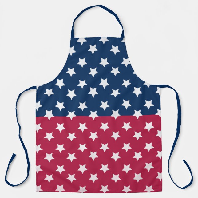 Blue And Red Colour Block With White Stars  Apron (Front)