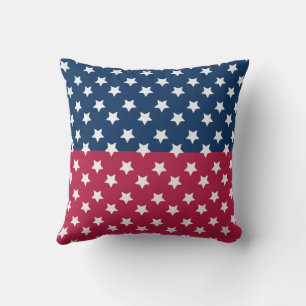 Blue And Red Colour Block With White Stars Cushion