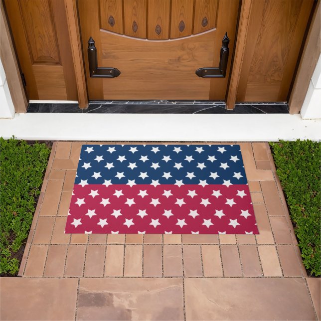 Blue And Red Colour Block With White Stars Doormat (Outdoor)