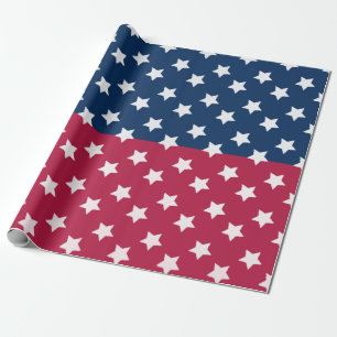 Blue And Red Colour Block With White Stars Wrapping Paper