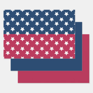 Blue And Red Colour Block With White Stars Wrapping Paper Sheet
