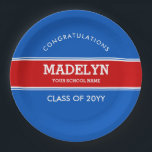 Blue and Red Custom Graduation Paper Plate<br><div class="desc">Custom Blue and Red Graduation Paper Plates.</div>