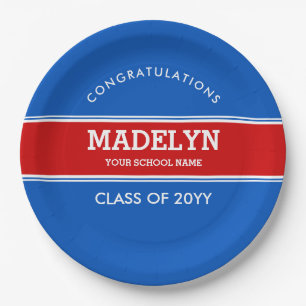 Blue and Red Custom Graduation Paper Plate