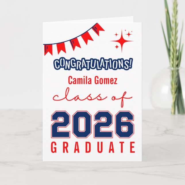 Blue and Red Custom Message Grad Card (Front)