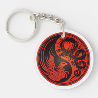 Blue and Red Dragon with Phoenix Key Ring