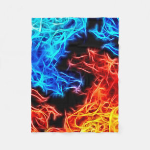 Blue and Red flames energetic pattern fleece throw