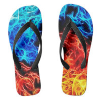 Blue and Red flames energetic pattern flip flops