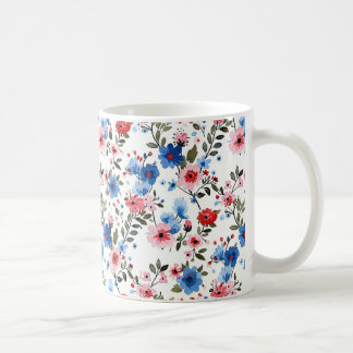 Blue and Red Floral Coffee Mug