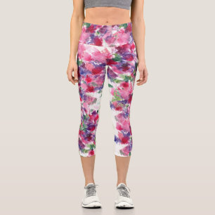 Blue and red Floral Composit Abstract Capri Leggings