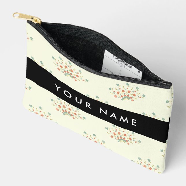 Blue and Red Flowers, Black, Your Name Accessory Pouch (Open)