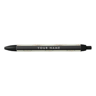 Blue and Red Flowers, Black, Your Name Black Ink Pen