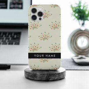 Blue and Red Flowers, Black, Your Name iPhone 15 Pro Max Case