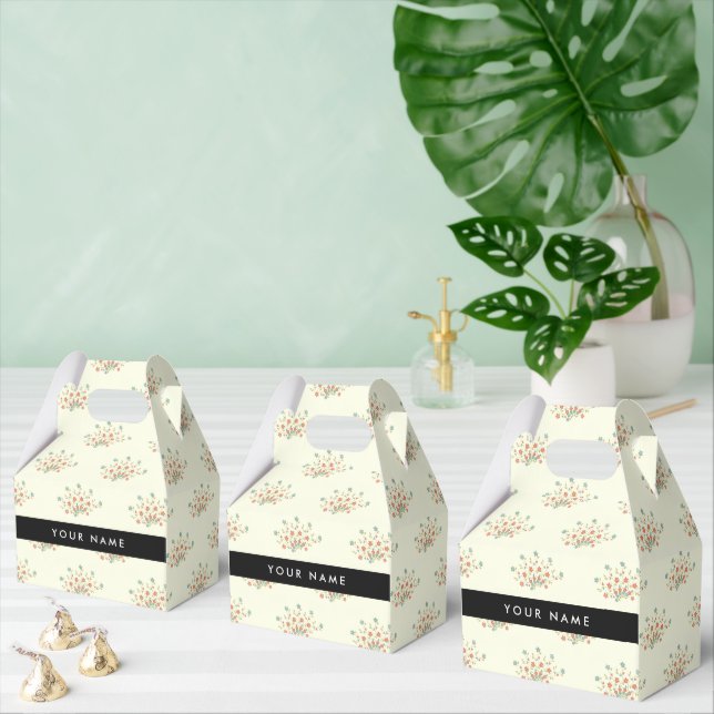 Blue and Red Flowers, Black, Your Name Favour Box (Multiple)