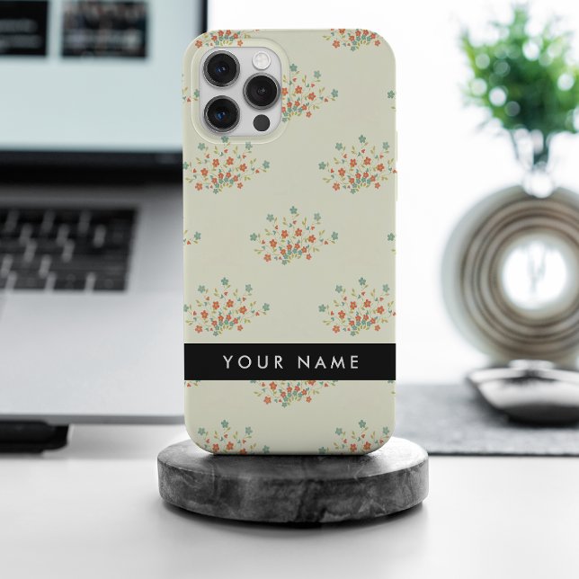 Blue and Red Flowers, Black, Your Name iPhone Case (Creator Uploaded)
