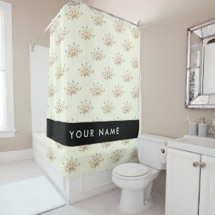 Blue and Red Flowers, Black, Your Name Shower Curtain