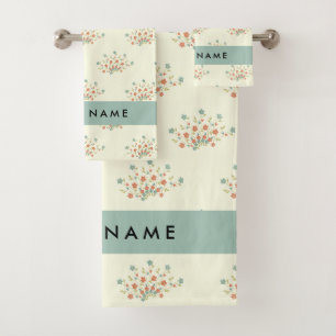 Blue and Red Flowers, Blue, Your Name Bath Towel Set