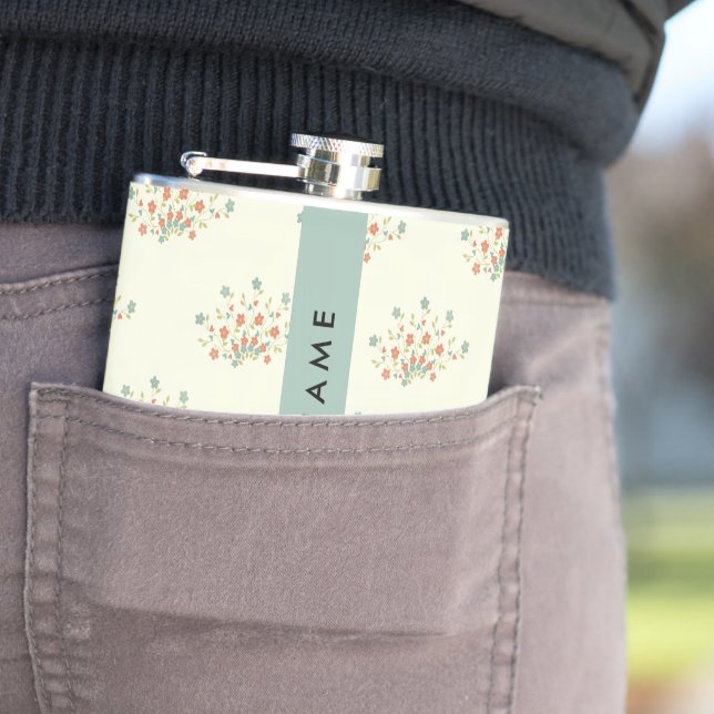 Blue and Red Flowers, Blue, Your Name Hip Flask (In Situ)