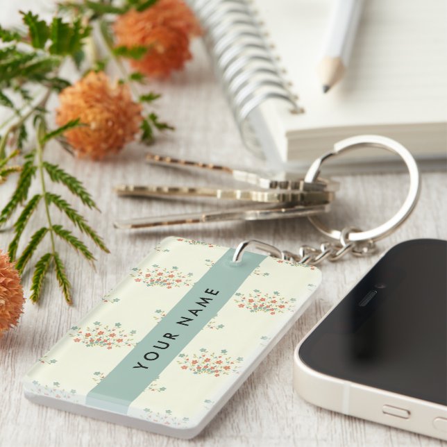 Blue and Red Flowers, Blue, Your Name Key Ring (Front Right)