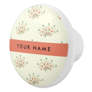 Blue and Red Flowers, Red, Your Name Ceramic Knob