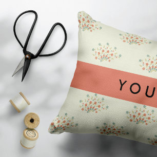 Blue and Red Flowers, Red, Your Name Decorative Cushion