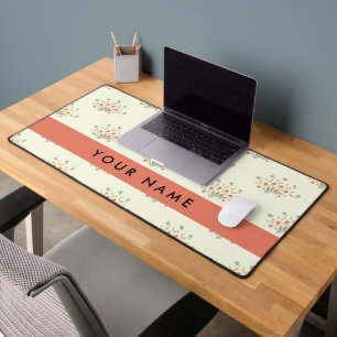 Blue and Red Flowers, Red, Your Name Desk Mat