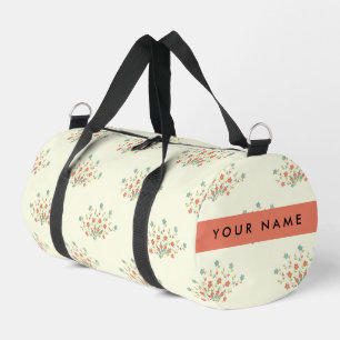 Blue and Red Flowers, Red, Your Name Duffle Bag