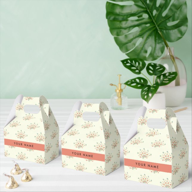 Blue and Red Flowers, Red, Your Name Favour Box (Multiple)