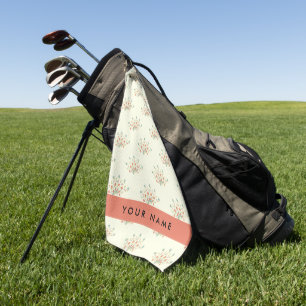 Blue and Red Flowers, Red, Your Name Golf Towel
