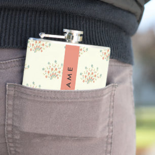 Blue and Red Flowers, Red, Your Name Hip Flask