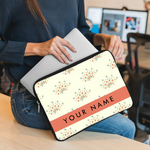 Blue and Red Flowers, Red, Your Name Laptop Sleeve