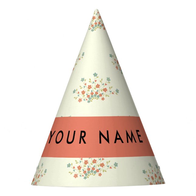 Blue and Red Flowers, Red, Your Name Party Hat (Front)